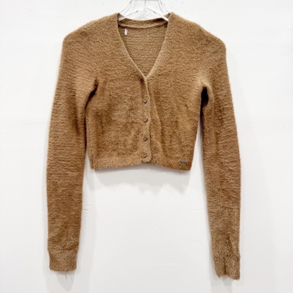 Hollister Fuzzy Cropped Cardigan Sweater Long Sleeve XS
